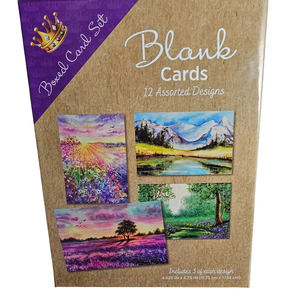 Watercolor Landscape Blank Card Set 12 Assorted Nature Stationery with Envelopes